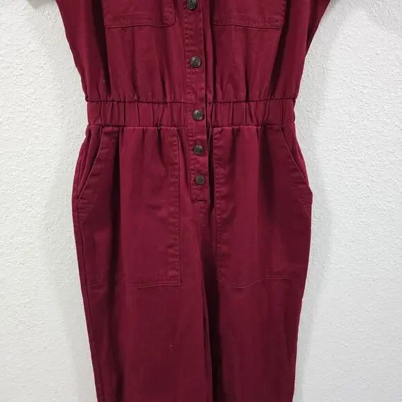 Universal thread Womens Short Sleeve Cotton Jumpsuit Boilersuit Burgundy Size 2 - Picture 7 of 8